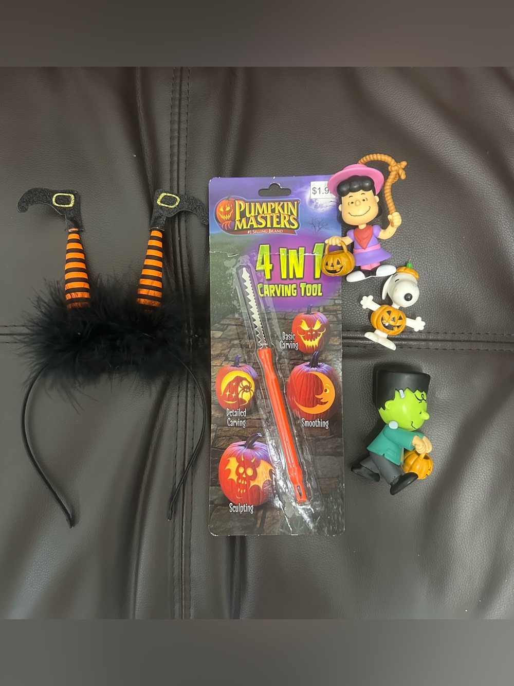 Halloween Bundle: 3 Peanuts Snoopy Figures, Pumpkin Tool, and Headband